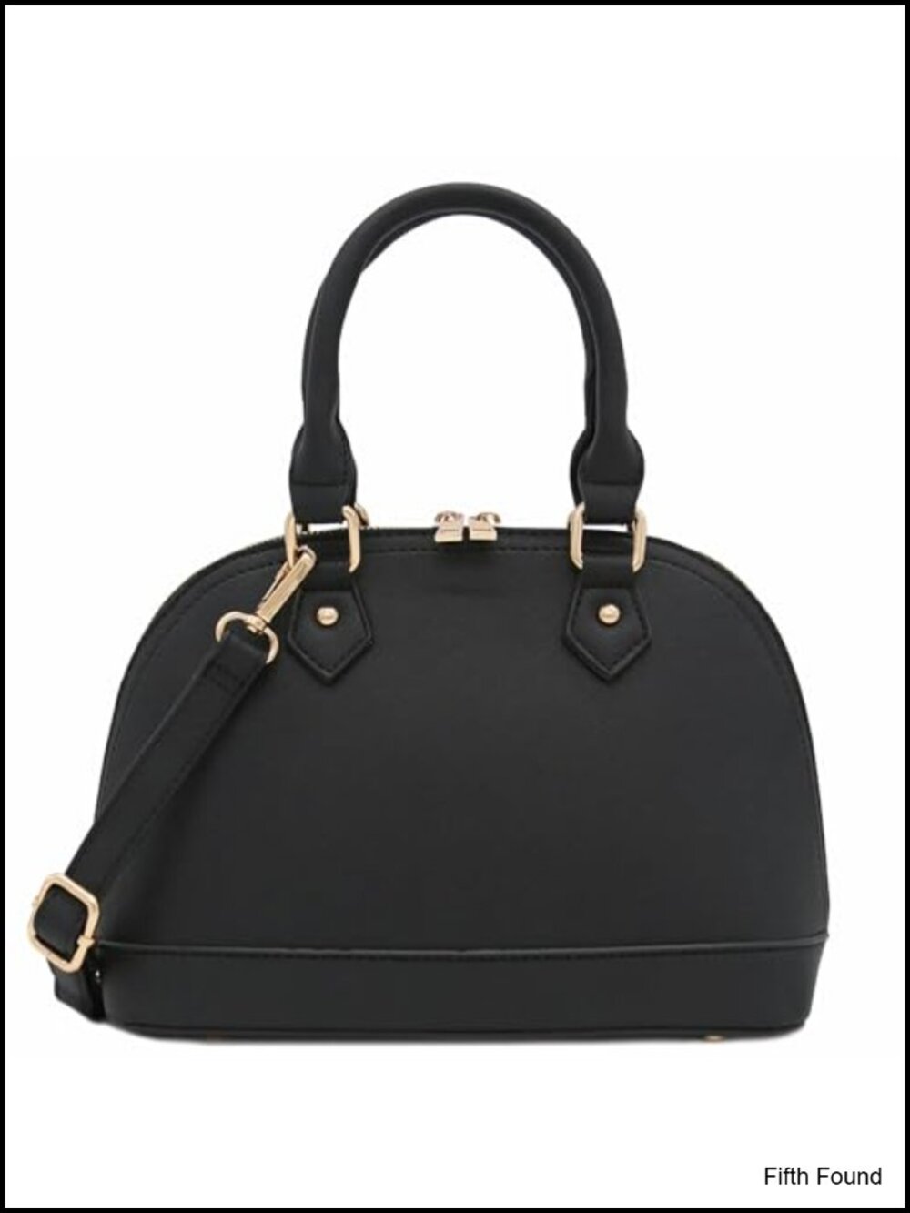 Faux Saffiano Dome Satchel Handbag with Gold Tone Hardware